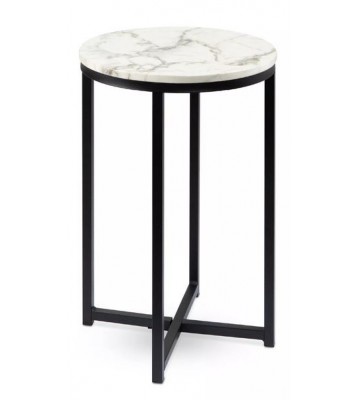 '16in Faux Marble Modern Round Living Room Accent Side Table w/ Metal Frame